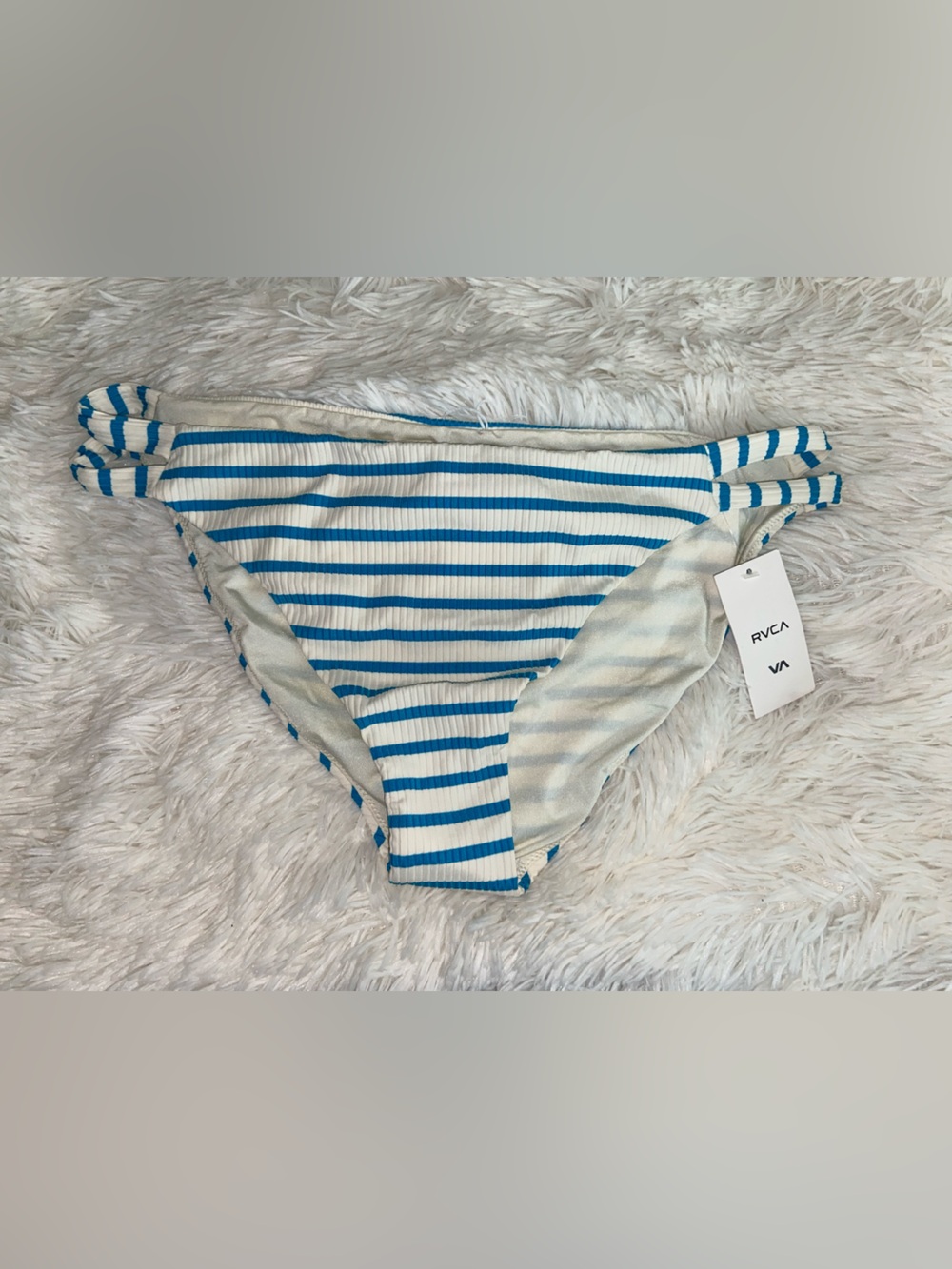 RVCA Blue and White Striped Bikini Bottoms